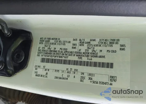 2015 Ford F-150 Xlt from USA, damaged, VIN 1FTEW1EF0FFB87107